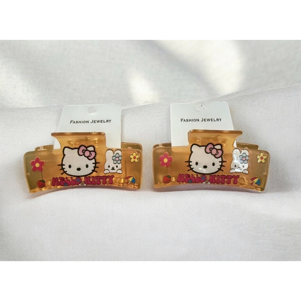 Hello Kitty Sanrio Hair Accessory jaw claw clip ORANGE Kawaii. 2 pack. NEW
